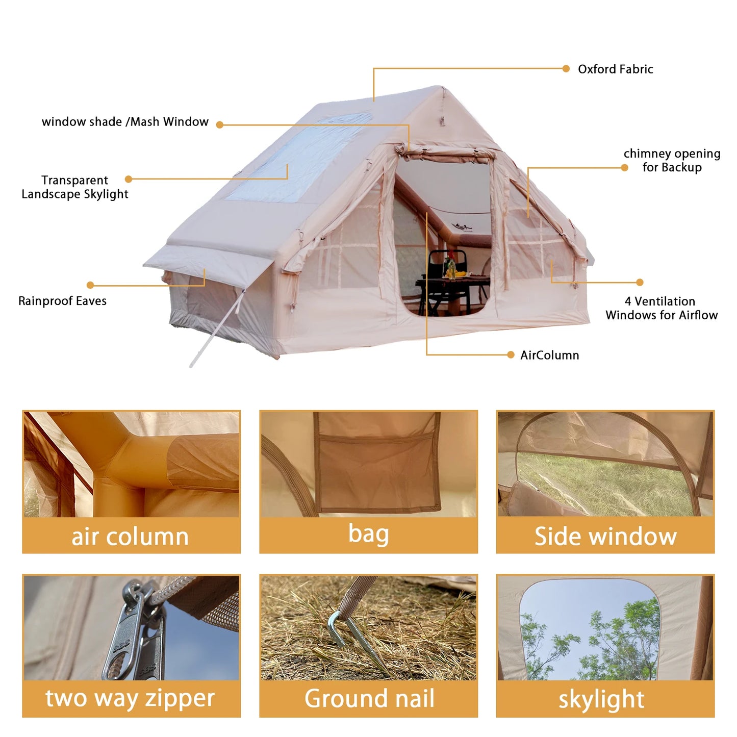 Inflatable Tent With Skylight, Quick Setup, Family Luxury
