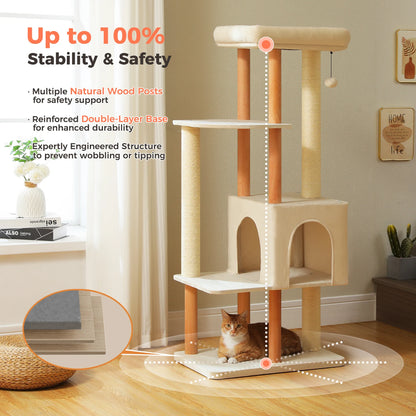 Multi-Level Cat Tree with Cat Condo, Sisal Scratching Posts, Soft Bed