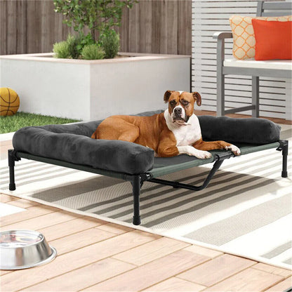 Raised Dog Bed with Cooling Breathable Mat and Soft Plush Mat